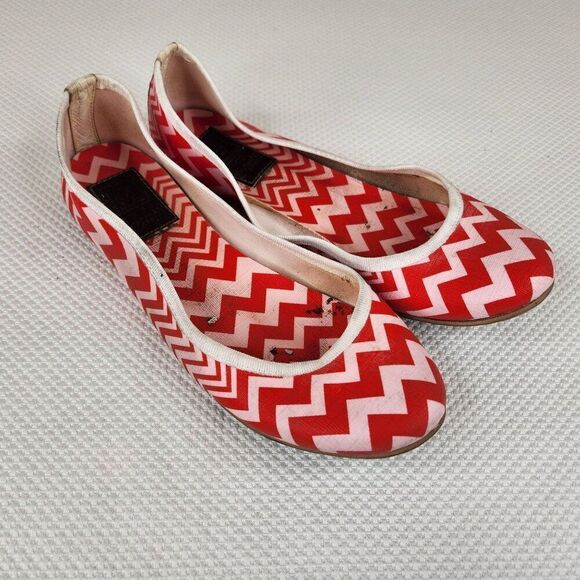Missoni Red White Chevron Print Flats Womens Size 7 EU 38 - Picture 2 of 8